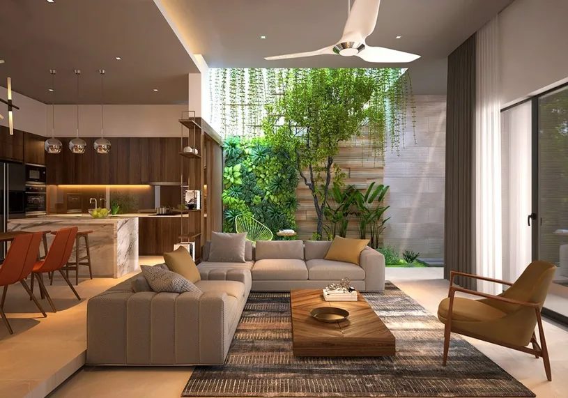 Plafon PVC ULTRA Series dari JAVAFON dengan motif kayu alami untuk desain rumah ramah lingkungan